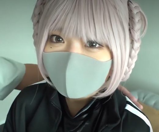 エロオヤジの言いなりのまま体弄られ衣装もそのままで交尾！マスクから大きな喘ぎ声を漏らし精子ぶち込まれる‼